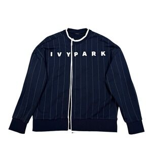 Ivy Park Open Striped Navy Blue White Crew Neck Sweatshirt Spell Out Logo